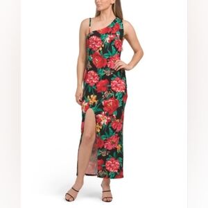 NWT-Rachel Roy Phoenix One Shoulder Black Multi Floral Stretch Maxi Dress-Size L